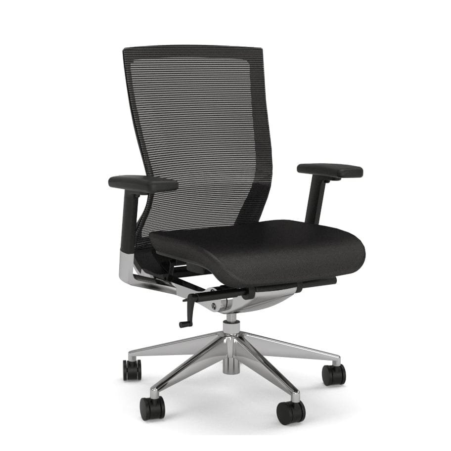 XC-80 Executive Task Chair – Adjustable Arms – Black Mesh – Black PU Leather Seat
