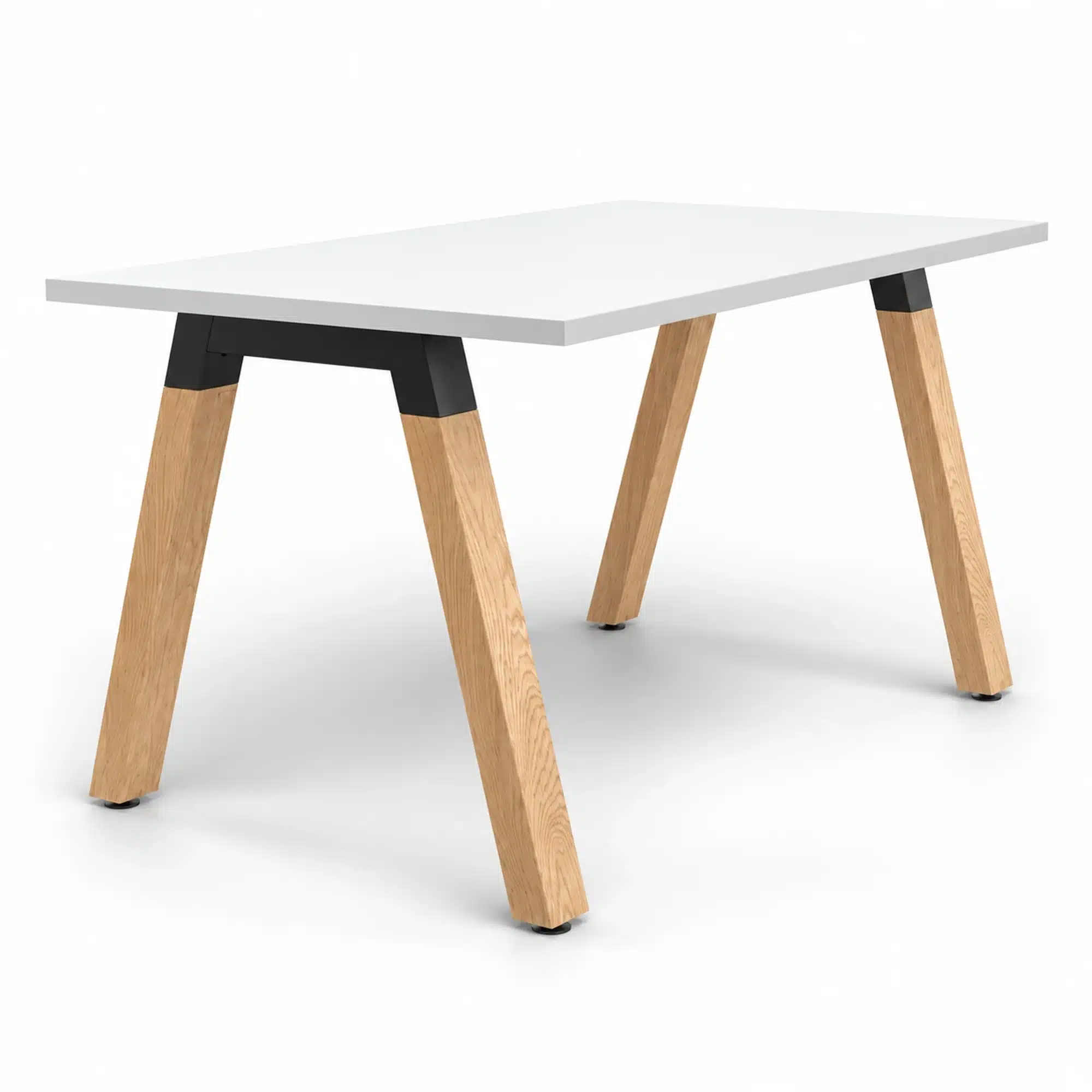 Plank single-sided straight office desk with a white 1200 × 750 mm worktop and natural oak legs.