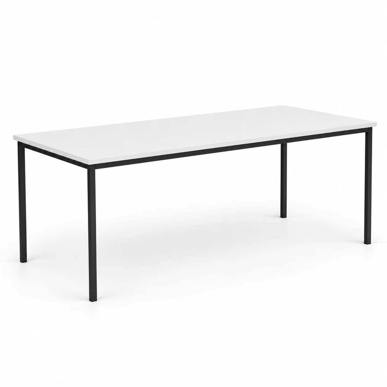 Classic Canteen Table with a white rectangular tabletop and black metal frame, shown from a front three-quarter angle.