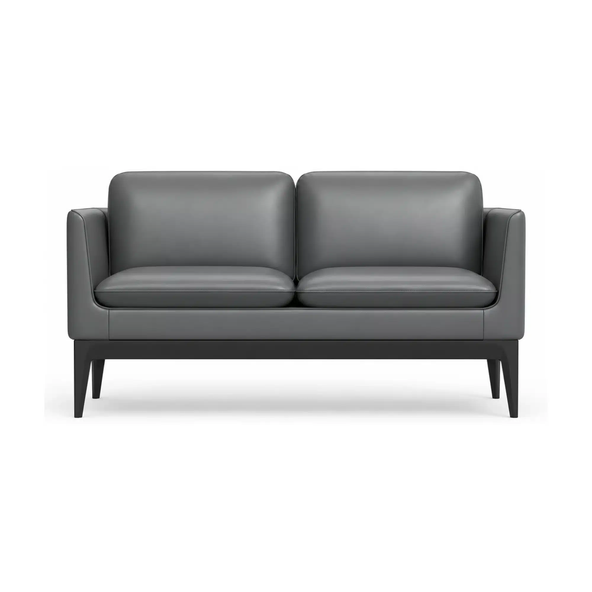 Adison two-seater sofa chair in charcoal PU leather, front view with two seat cushions and dark legs on a white studio background.