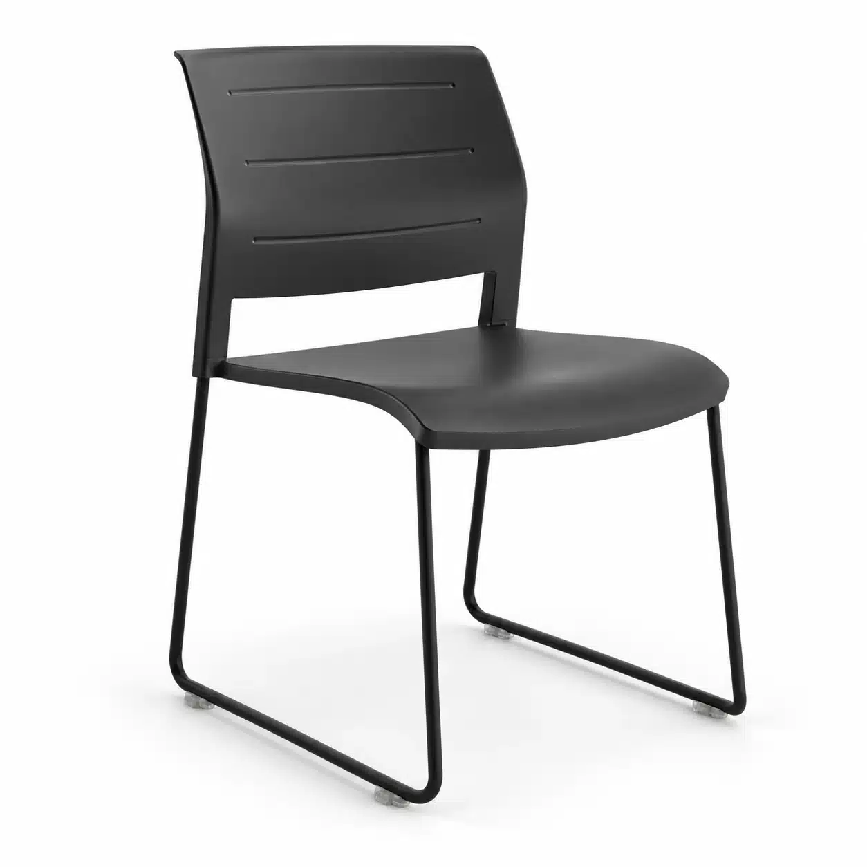 Black unupholstered Breakout Visitor Chair with a molded shell and black sled base, shown on a white studio background.