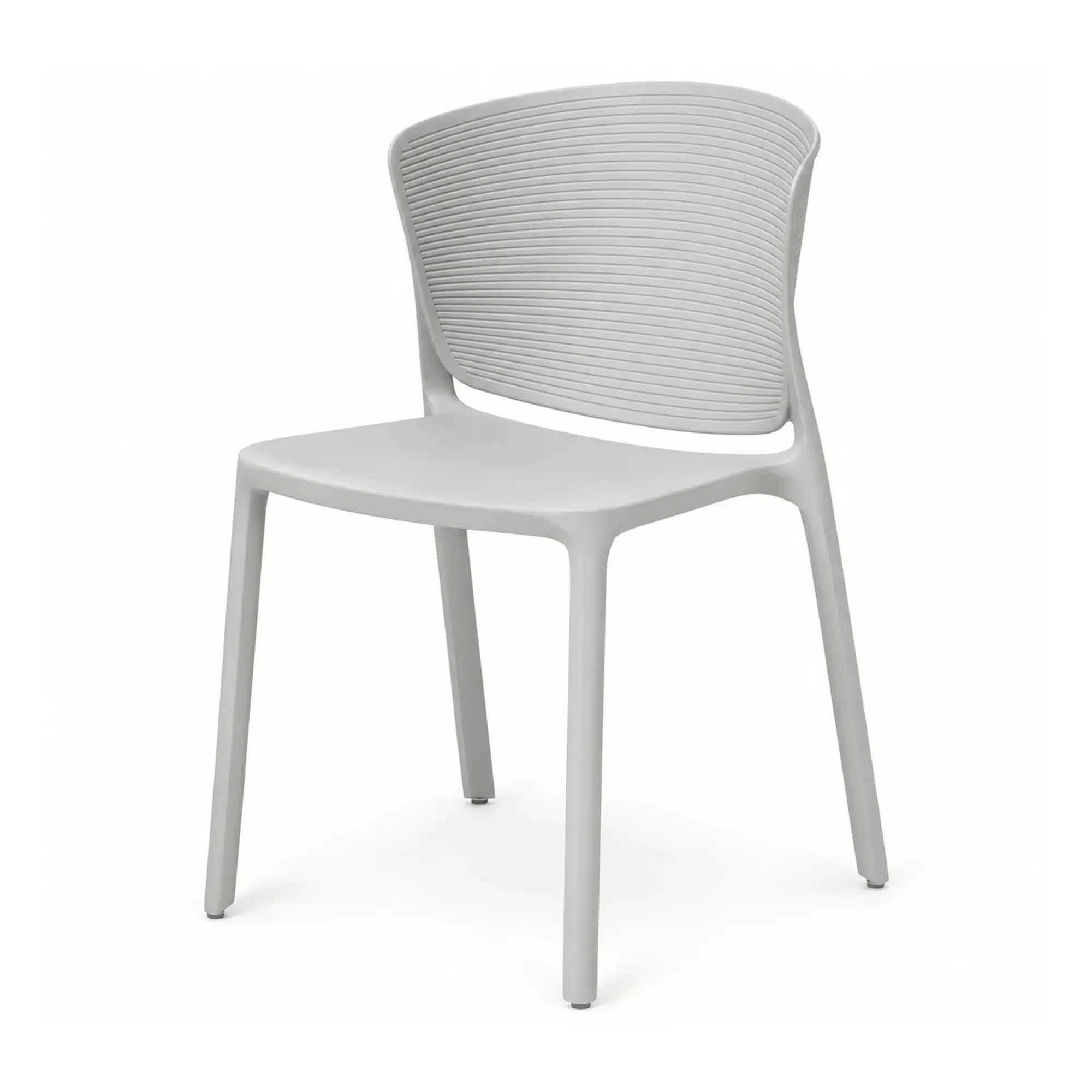 Cafe Breakout Chair in Cloud Grey, shown from the front three-quarter angle with a ribbed back and slim legs.