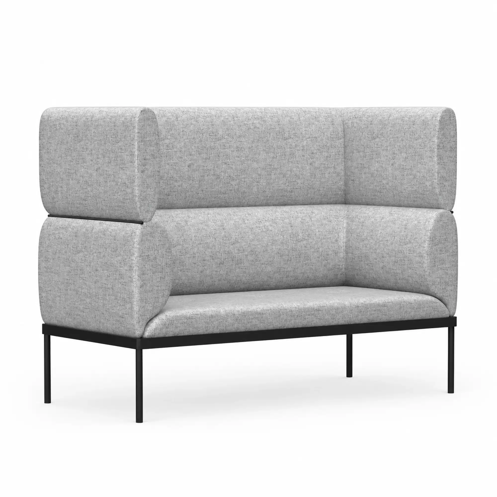 Refuge 2-seater lounge booth upholstered in Greymist fabric, shown from the front on a white studio background.