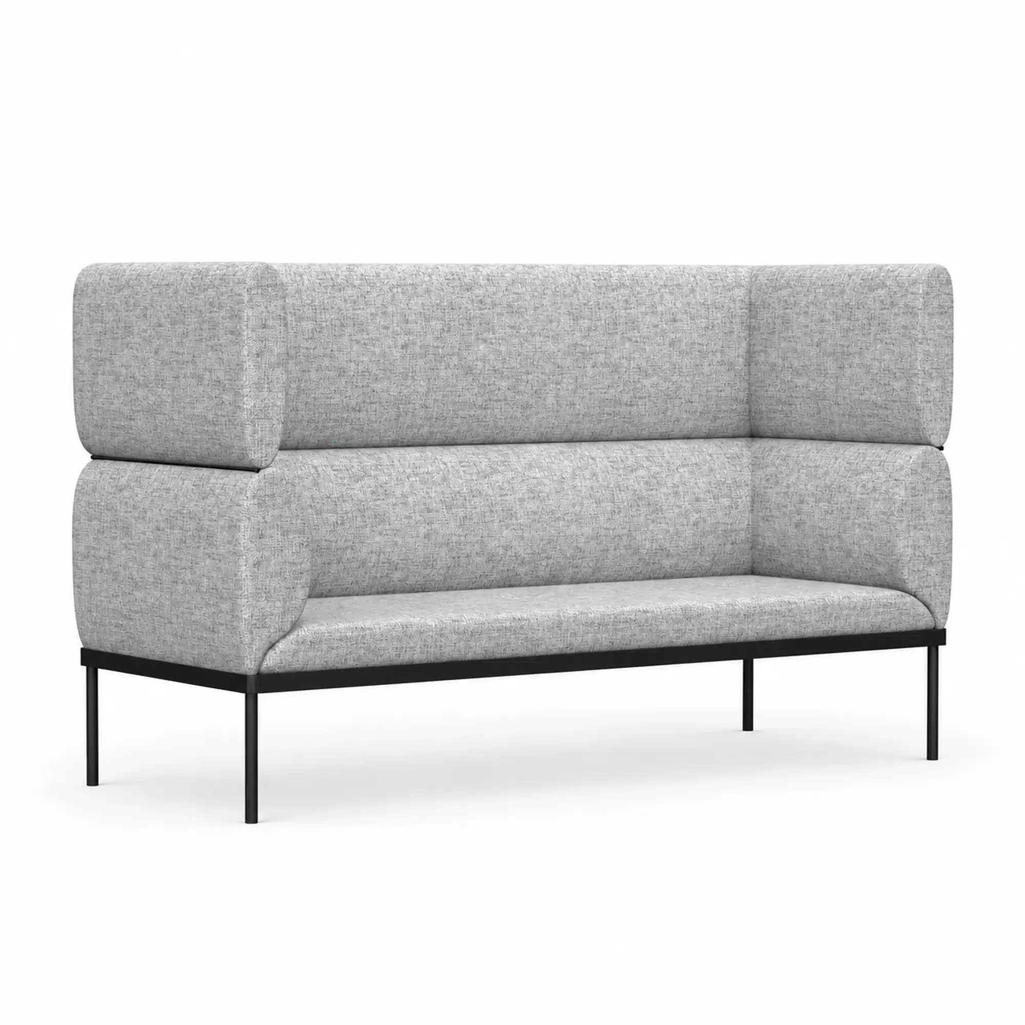 Refuge 3-seater lounge booth upholstered in Greymist fabric, shown from the front on a white studio background.