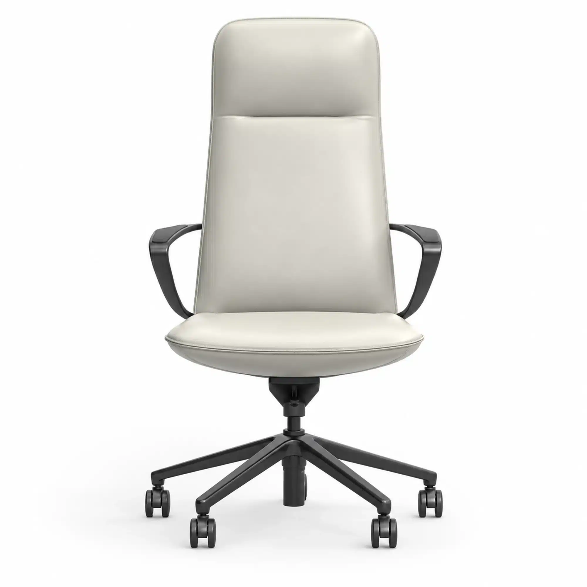XC-98 premium charcoal leather high-back boardroom chair with fixed arms, shown from the front, on a white studio background.